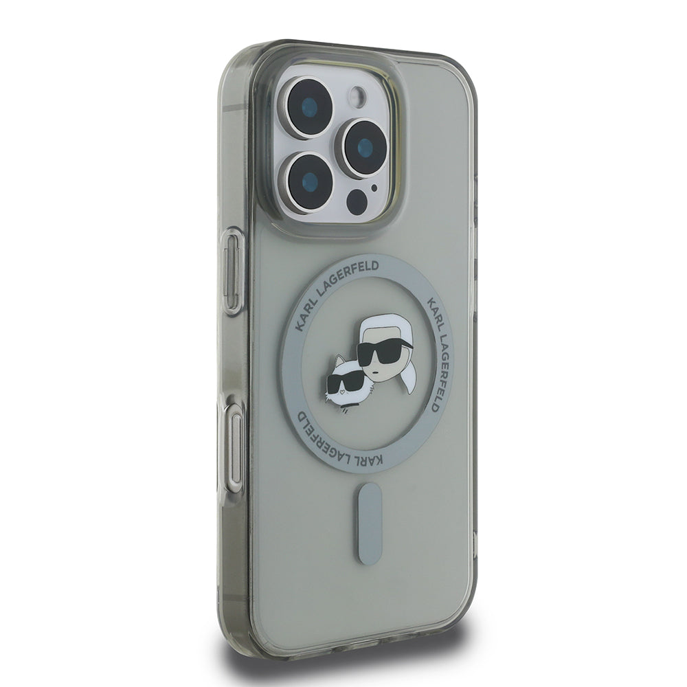 MagSafe-deksel for Apple iPhone 16 Pro Max, Karl Lagerfeld, IML Metal Karl & Choupette's Heads, Svart