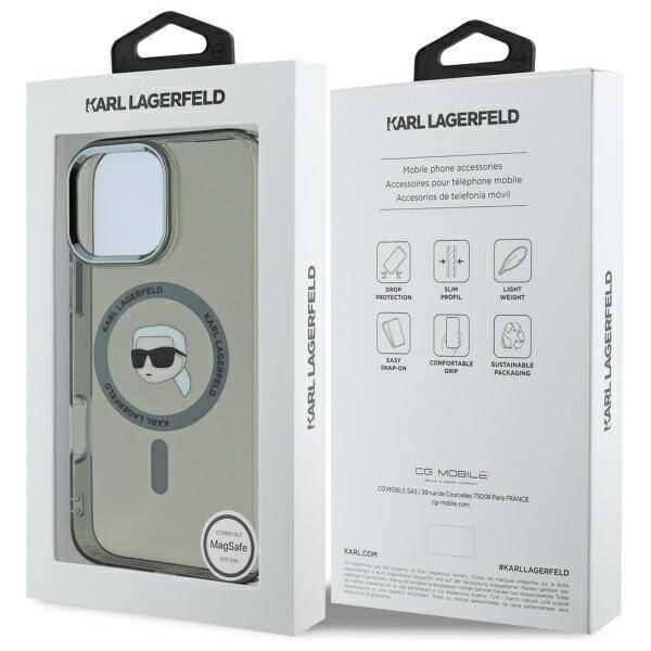 MagSafe-deksel for Apple iPhone 16 Pro Max, Karl Lagerfeld, IML Metal Karl's Head, Svart