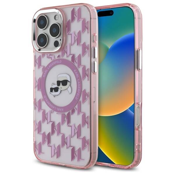 MagSafe-deksel for Apple iPhone 16 Pro Max, Karl Lagerfeld, IML Monogram Karl & Choupette's Heads, Rosa