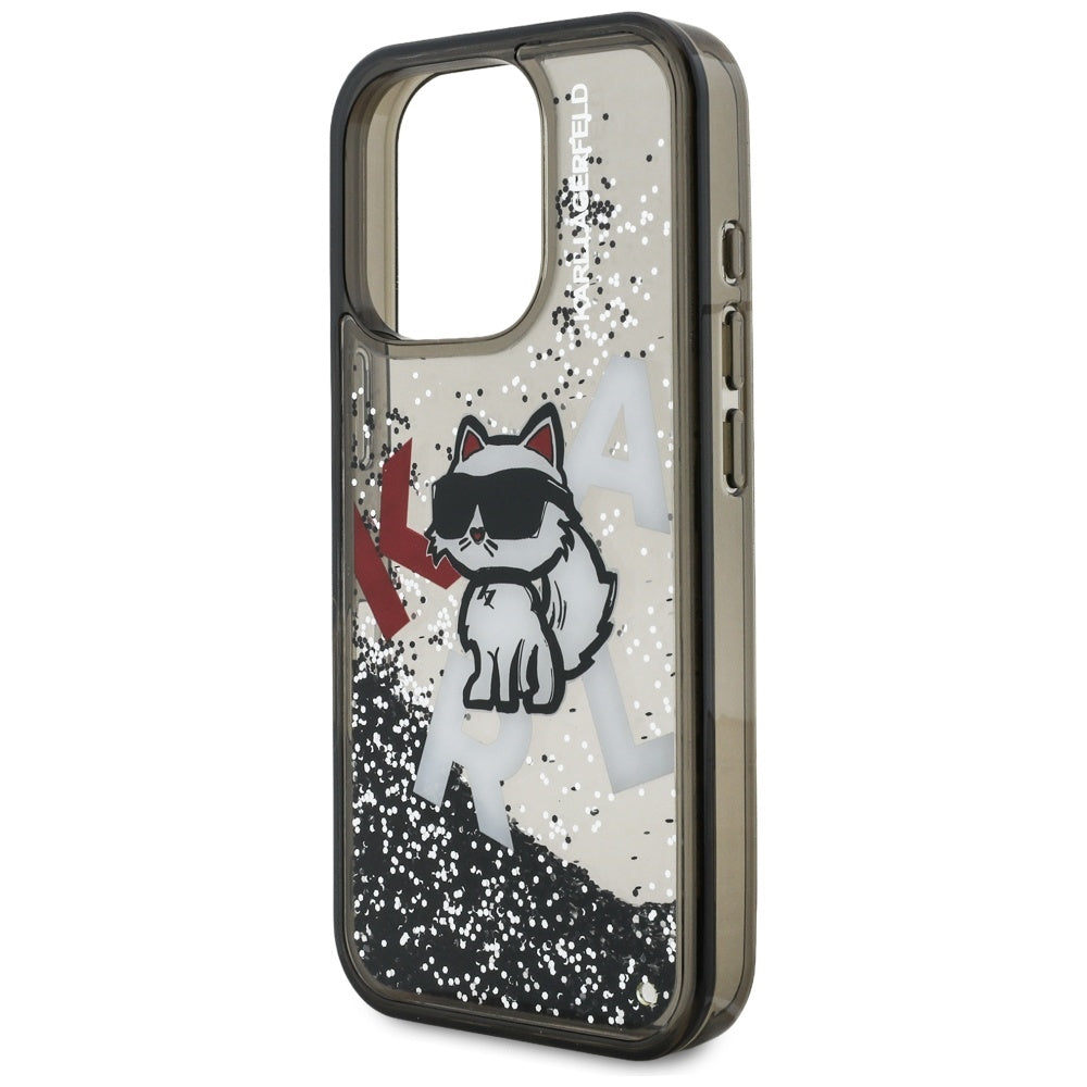 MagSafe-deksel for Apple iPhone 16 Pro Max, Karl Lagerfeld, Liquid Glitter Choupette Logo, Svart
