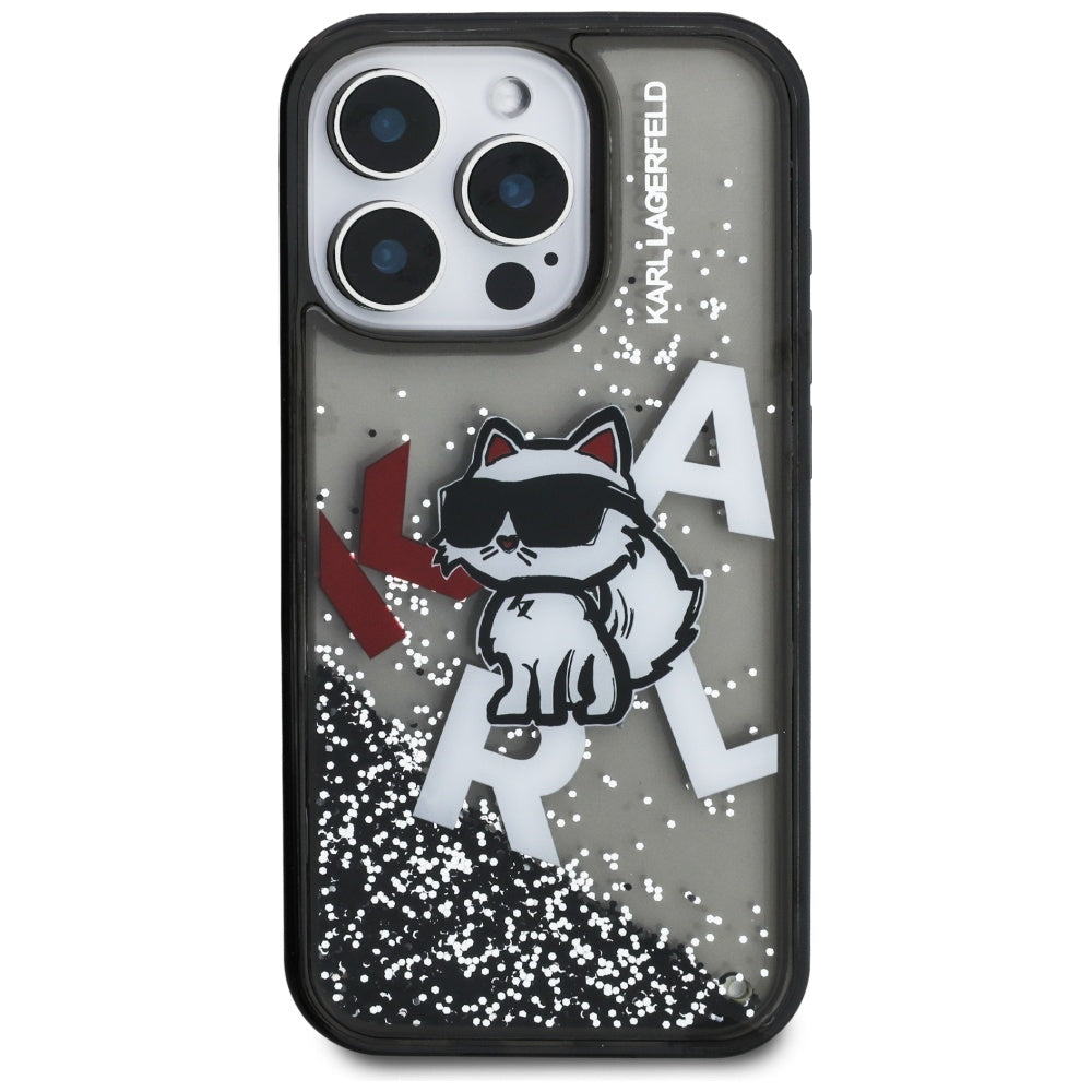 MagSafe-deksel for Apple iPhone 16 Pro Max, Karl Lagerfeld, Liquid Glitter Choupette Logo, Svart