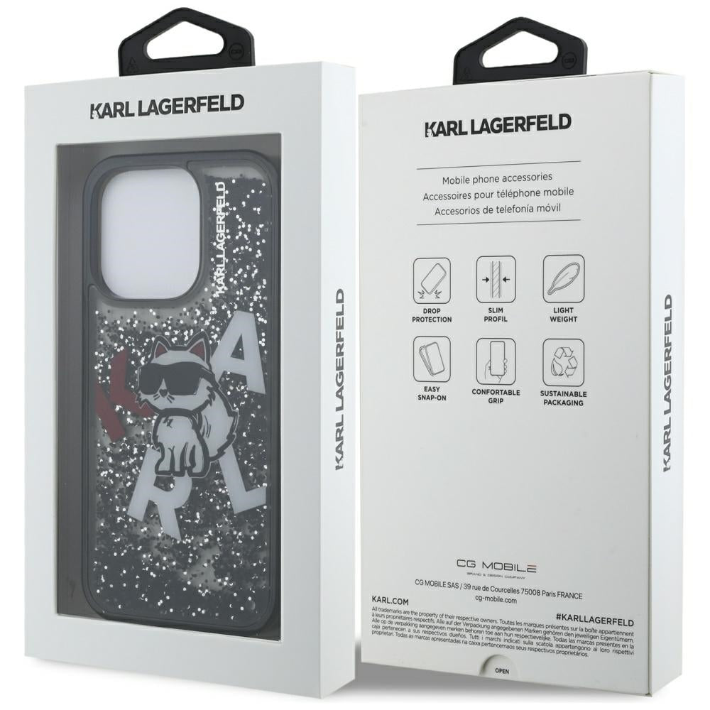 MagSafe-deksel for Apple iPhone 16 Pro Max, Karl Lagerfeld, Liquid Glitter Choupette Logo, Svart