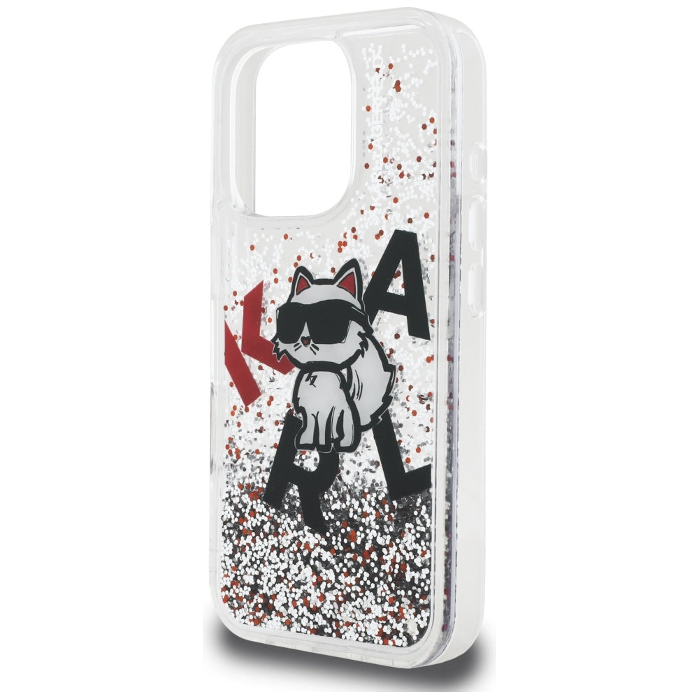 MagSafe-deksel for Apple iPhone 16 Pro Max, Karl Lagerfeld, Liquid Glitter Choupette Logo, Gjennomsiktig