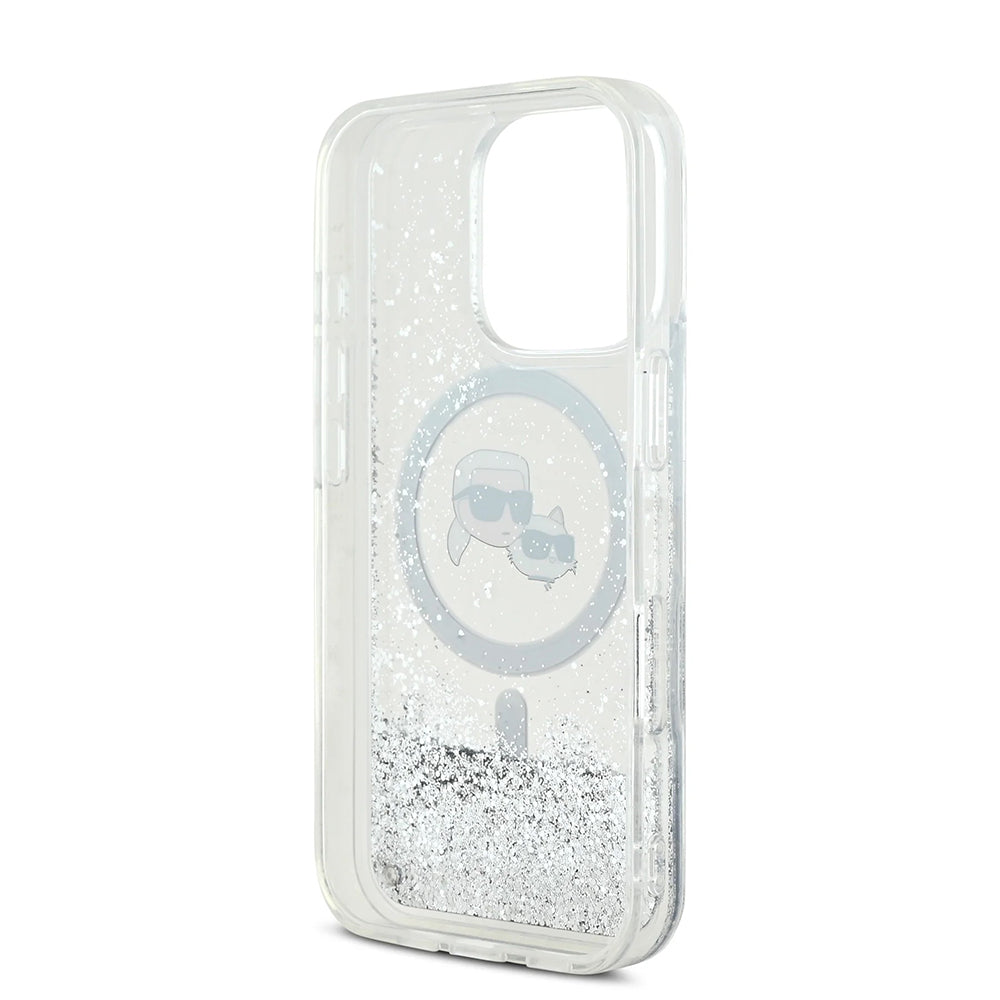 MagSafe-deksel for Apple iPhone 16 Pro Max, Karl Lagerfeld, Liquid Glitter Karl & Choupette's Heads, Gjennomsiktig