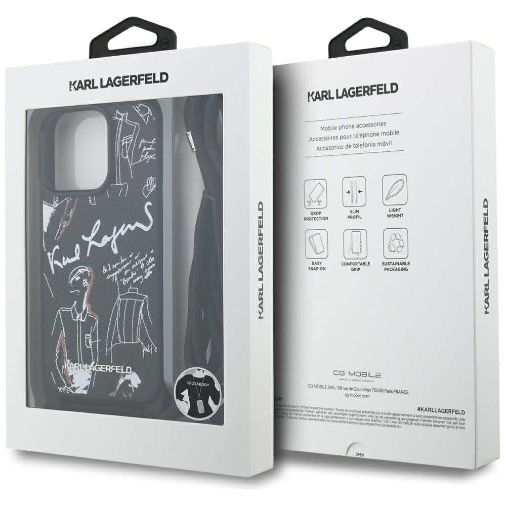 MagSafe deksel for Apple iPhone 16 Pro Max, Karl Lagerfeld, Saffiano Crossbody, Svart