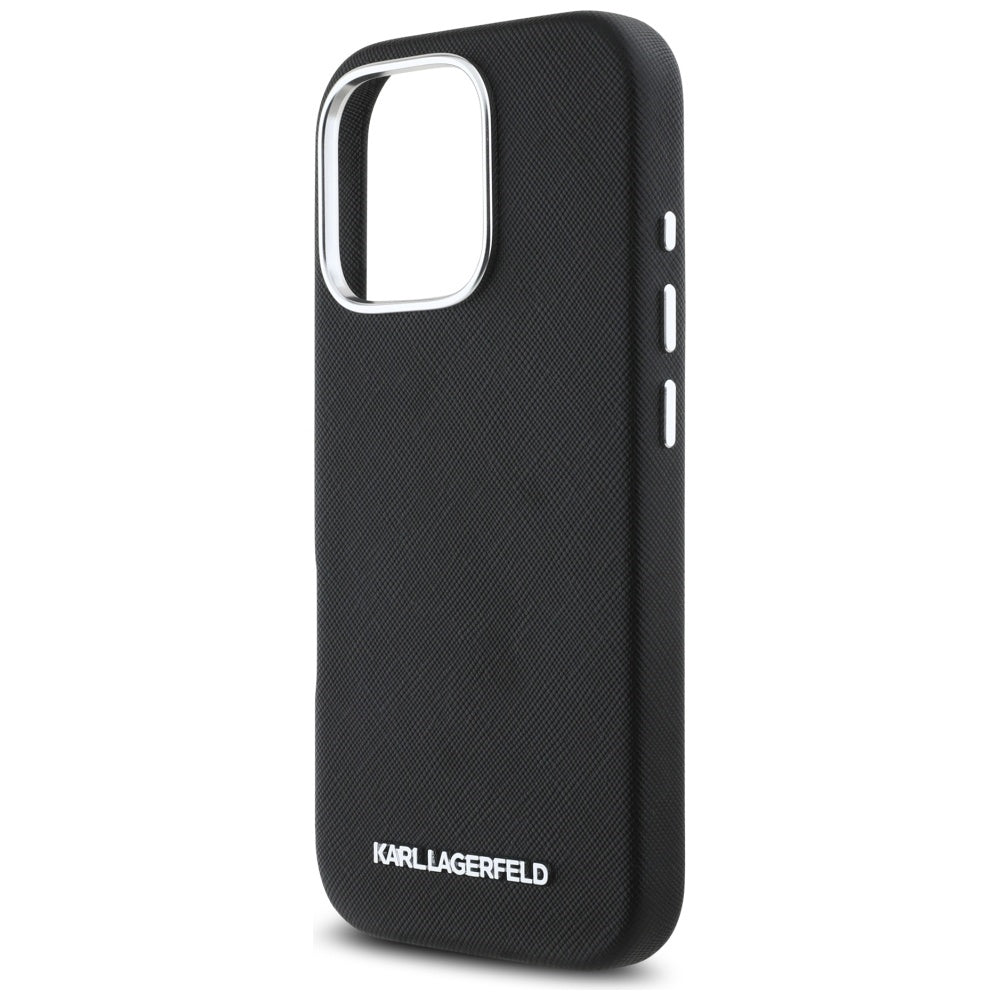 MagSafe-deksel for Apple iPhone 16 Pro Max, Karl Lagerfeld, Saffiano Full Wrapped Elongated Metal Logo, Svart