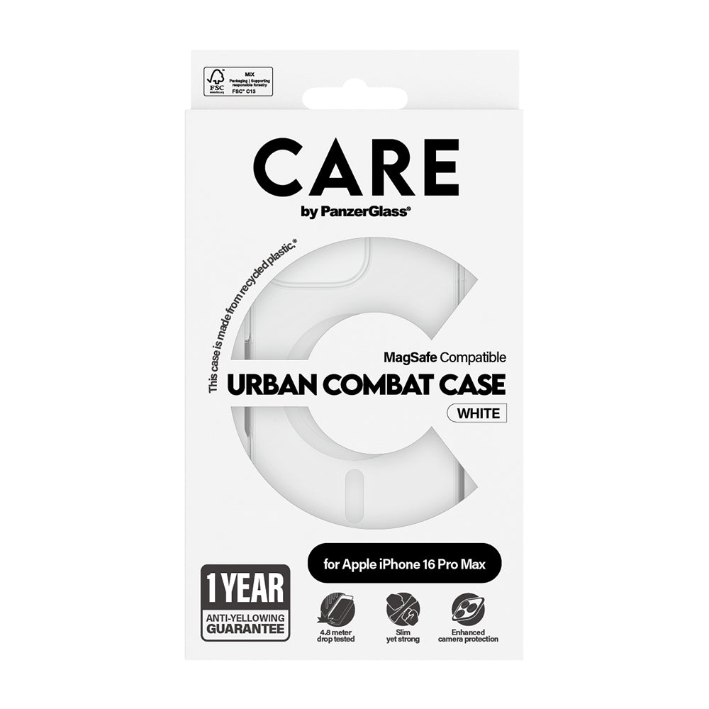 MagSafe-deksel for Apple iPhone 16 Pro, PanzerGlass, Care Urban Combat, Transparent Hvit