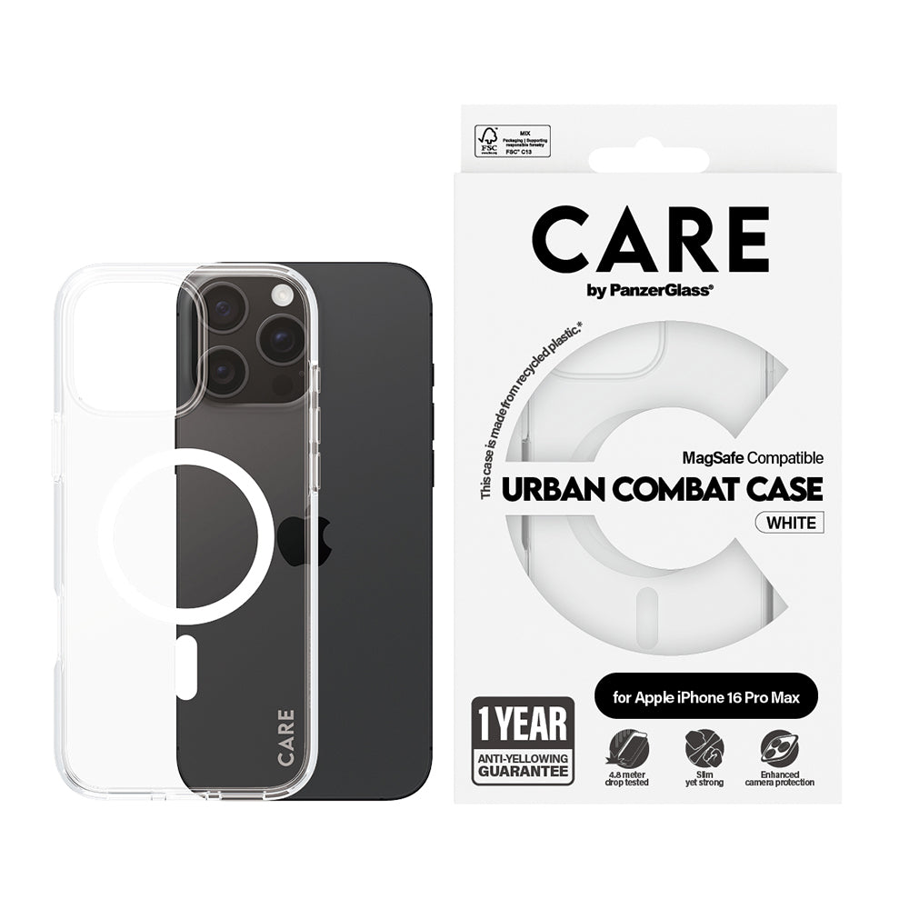 MagSafe-deksel for Apple iPhone 16 Pro, PanzerGlass, Care Urban Combat, Transparent Hvit