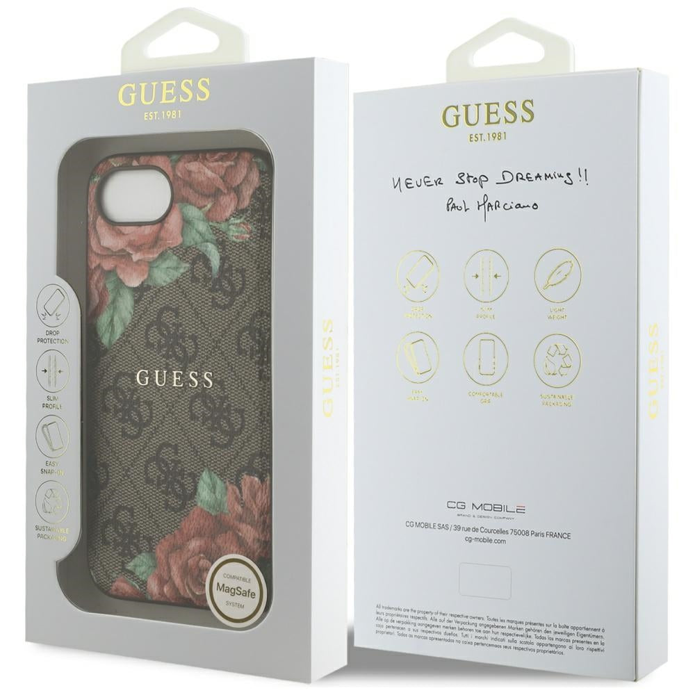 MagSafe-deksel for Apple iPhone 17e / 16e, Guess, 4G Flowers Print, Brun