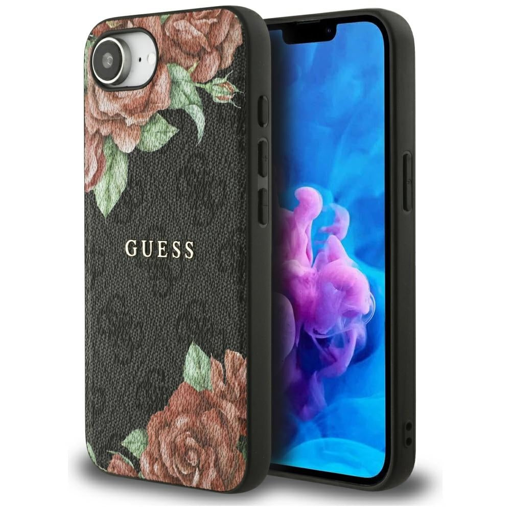MagSafe deksel for Apple iPhone 17e / 16e, Guess, 4G Flowers Print, Svart