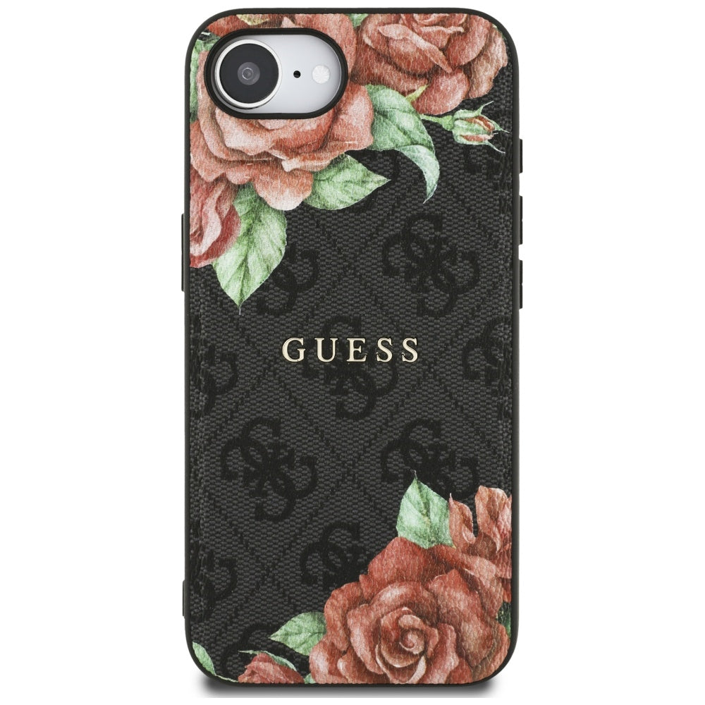 MagSafe deksel for Apple iPhone 17e / 16e, Guess, 4G Flowers Print, Svart