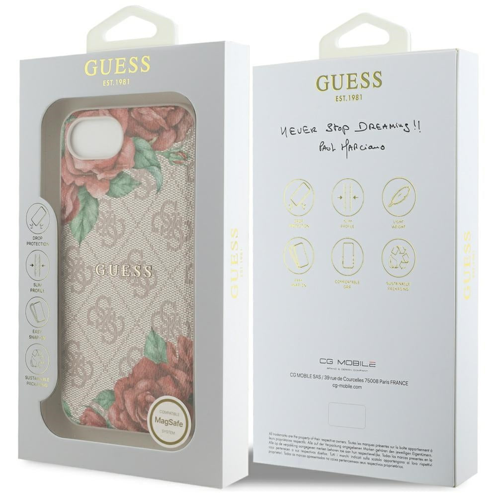 MagSafe-deksel for Apple iPhone 17e / 16e, Guess, 4G Flowers Print, Rosa