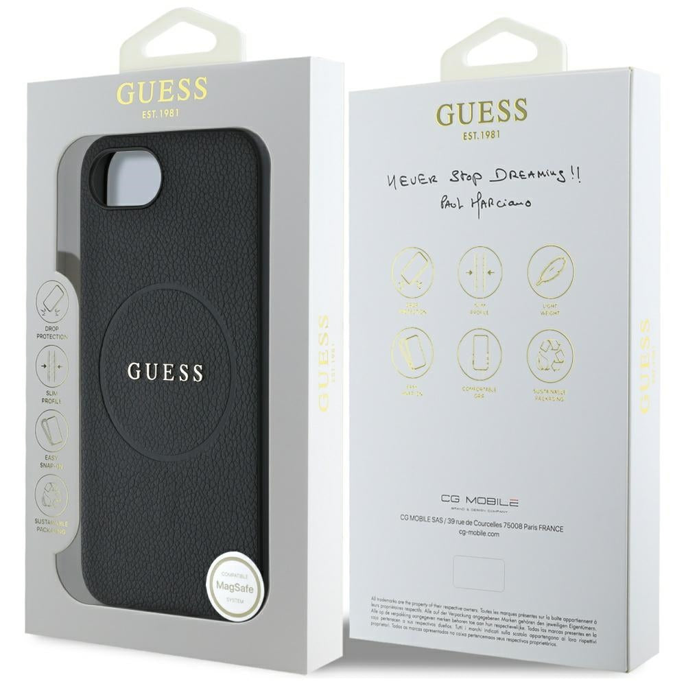 MagSafe-deksel for Apple iPhone 17e / 16e, Guess, Grained Gold Ring, Svart