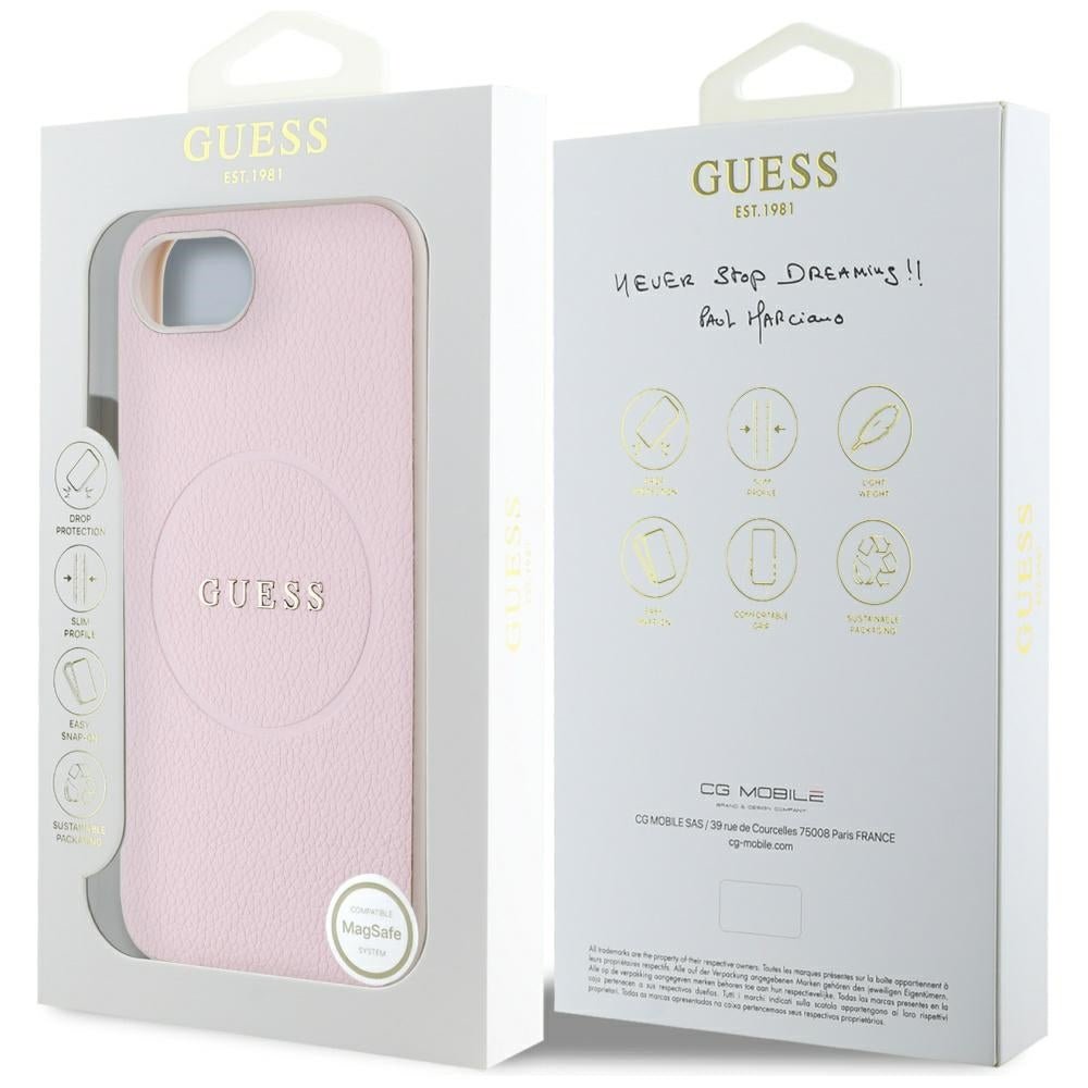 MagSafe deksel for Apple iPhone 17e / 16e, Guess, Grained Gold Ring, Rosa