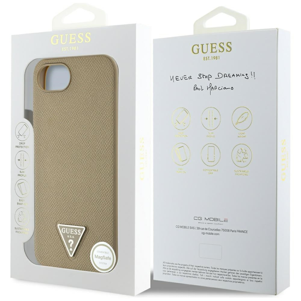 MagSafe-deksel for Apple iPhone 17e / 16e, Guess, Grained Triangle Logo, Brun