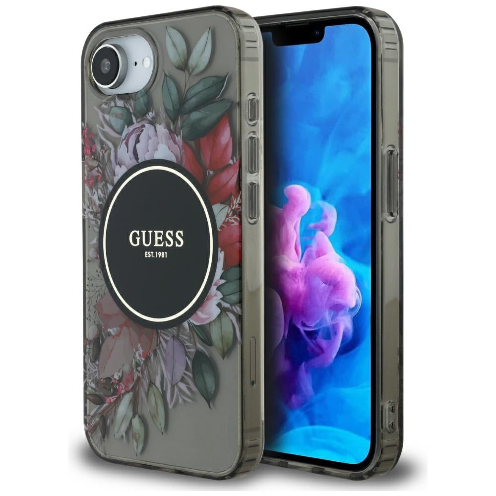 MagSafe-deksel for Apple iPhone 17e / 16e, Guess, IML Flowers, Svart