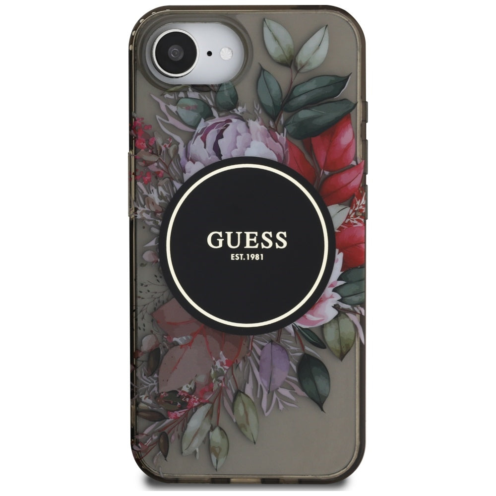 MagSafe-deksel for Apple iPhone 17e / 16e, Guess, IML Flowers, Svart
