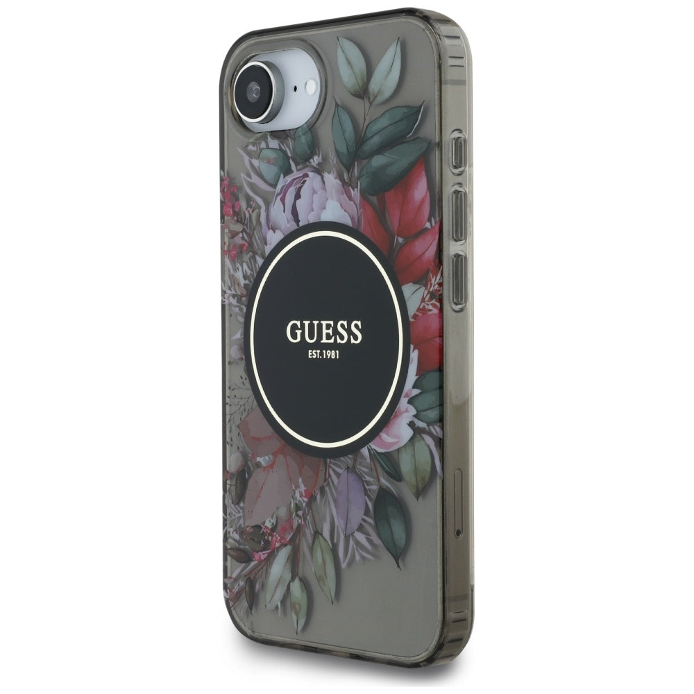 MagSafe-deksel for Apple iPhone 17e / 16e, Guess, IML Flowers, Svart