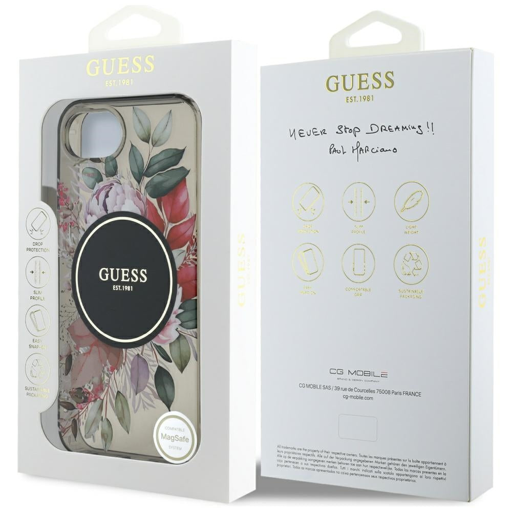MagSafe-deksel for Apple iPhone 17e / 16e, Guess, IML Flowers, Svart