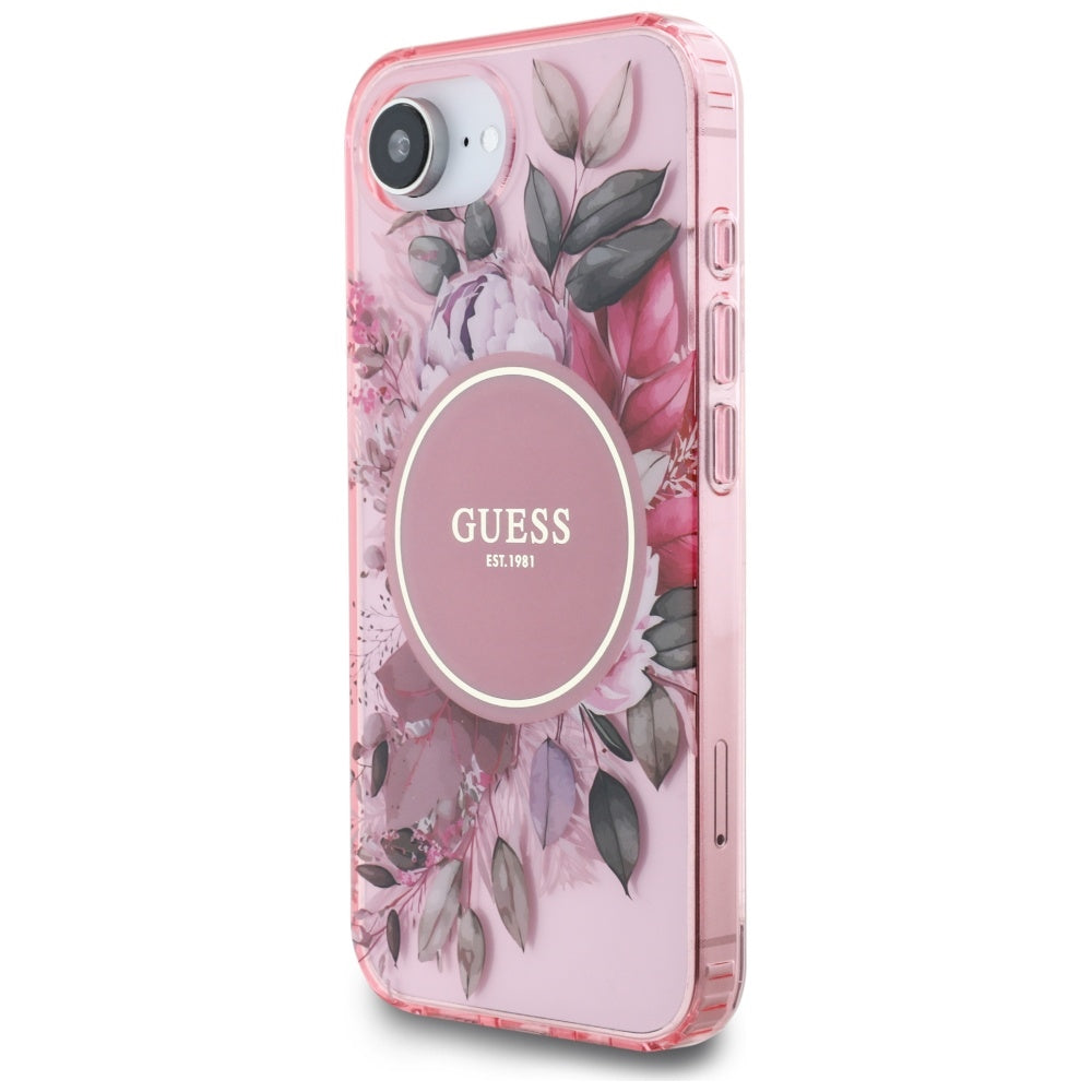MagSafe-deksel for Apple iPhone 17e / 16e, Guess, IML Flowers, Rosa