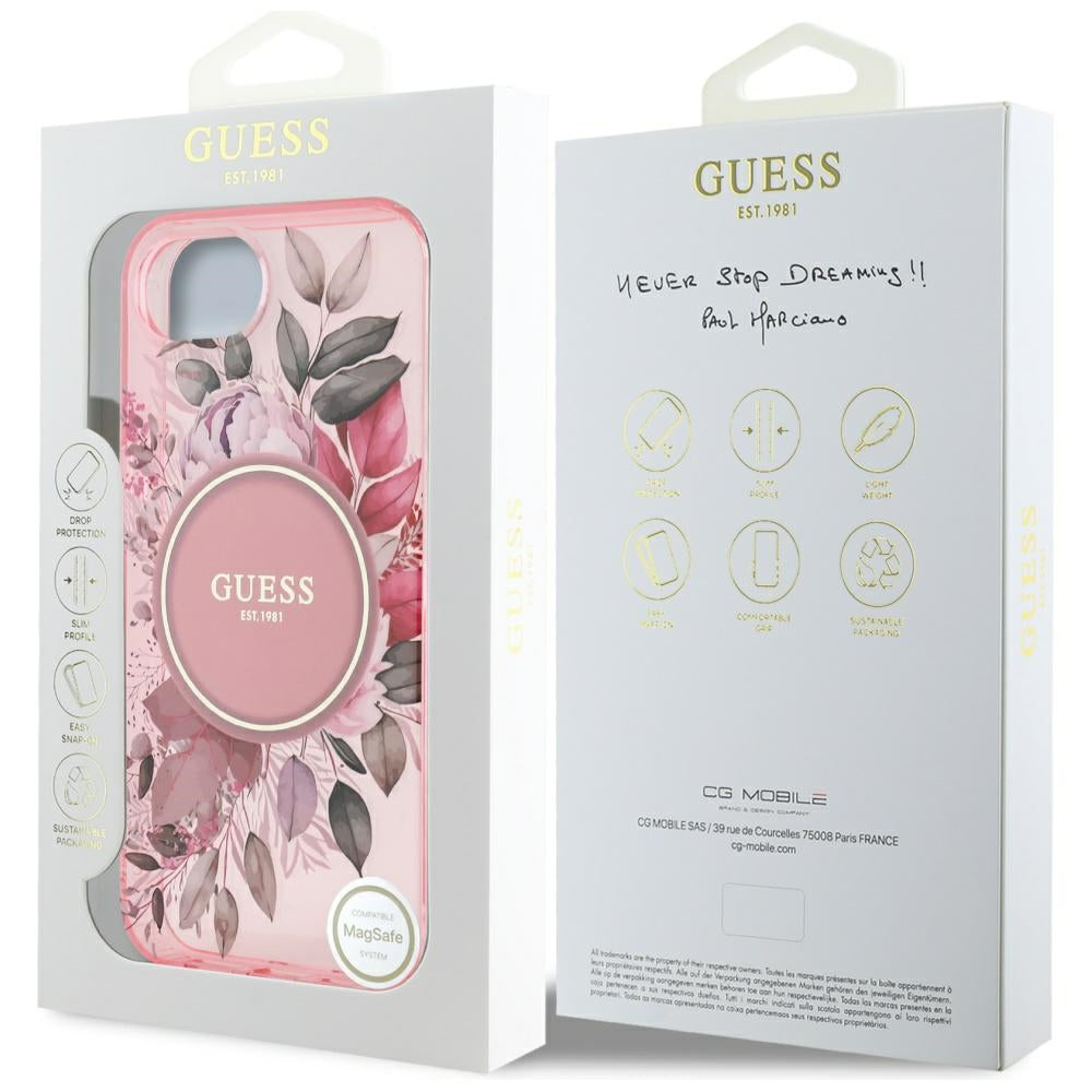 MagSafe-deksel for Apple iPhone 17e / 16e, Guess, IML Flowers, Rosa