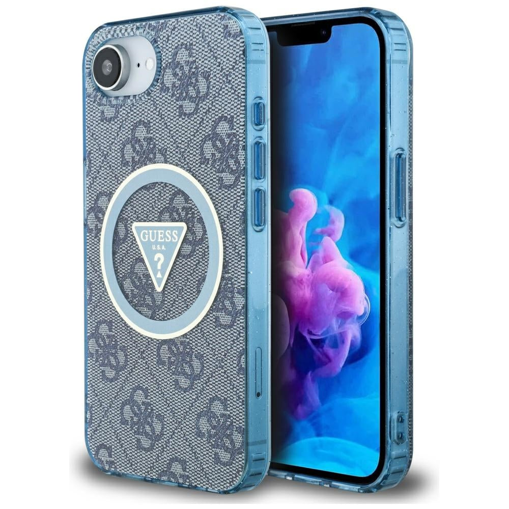 MagSafe-deksel for Apple iPhone 17e / 16e, Guess, IML Glitter 4G Circle Triangle, Blå