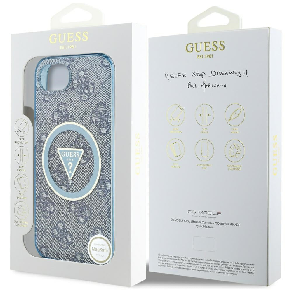 MagSafe-deksel for Apple iPhone 17e / 16e, Guess, IML Glitter 4G Circle Triangle, Blå