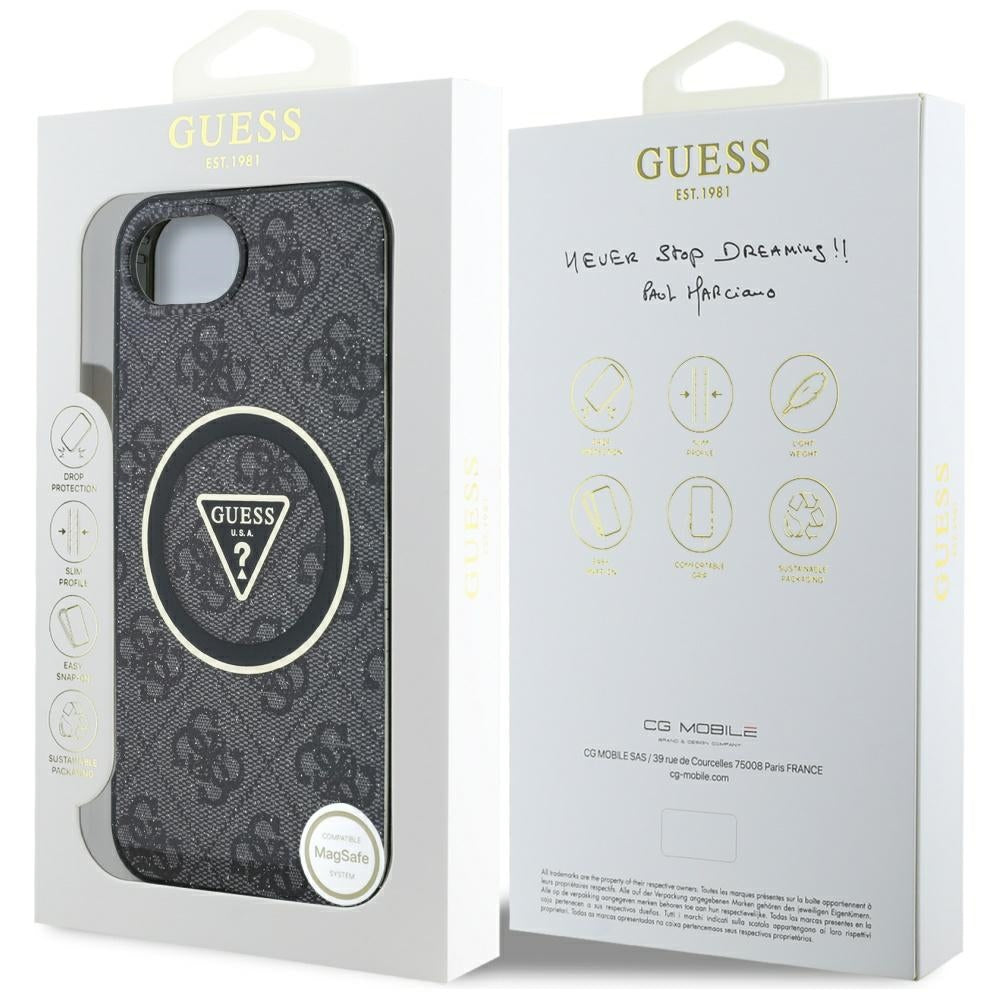 MagSafe-deksel for Apple iPhone 17e / 16e, Guess, IML Glitter 4G Circle Triangle, Svart
