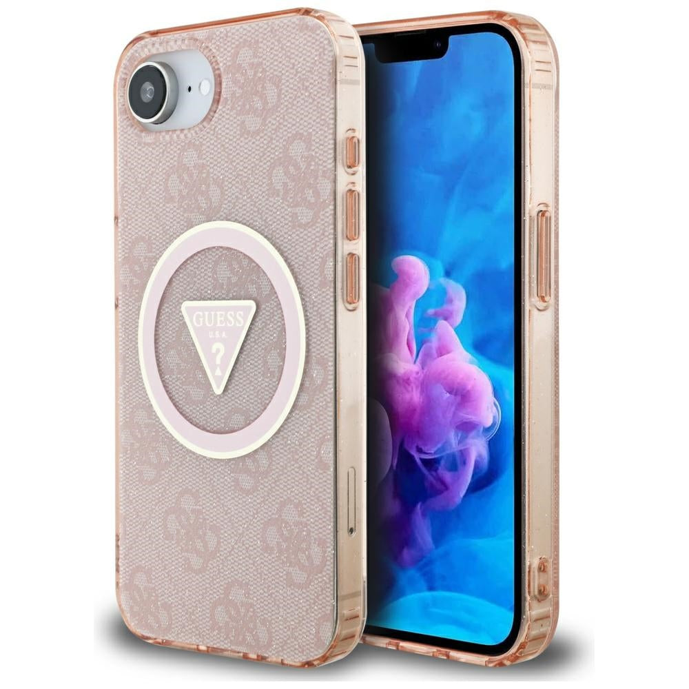 MagSafe-deksel for Apple iPhone 17e / 16e, Guess, IML Glitter 4G Circle Triangle, Rosa