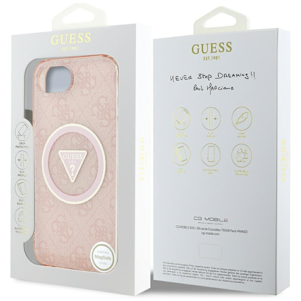 MagSafe-deksel for Apple iPhone 17e / 16e, Guess, IML Glitter 4G Circle Triangle, Rosa