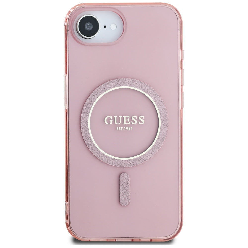 MagSafe-deksel for Apple iPhone 17e / 16e, Guess, IML Glitter Circle, Rosa