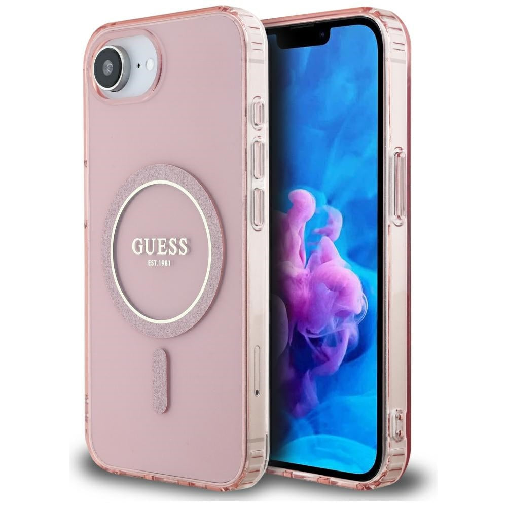 MagSafe-deksel for Apple iPhone 17e / 16e, Guess, IML Glitter Circle, Rosa