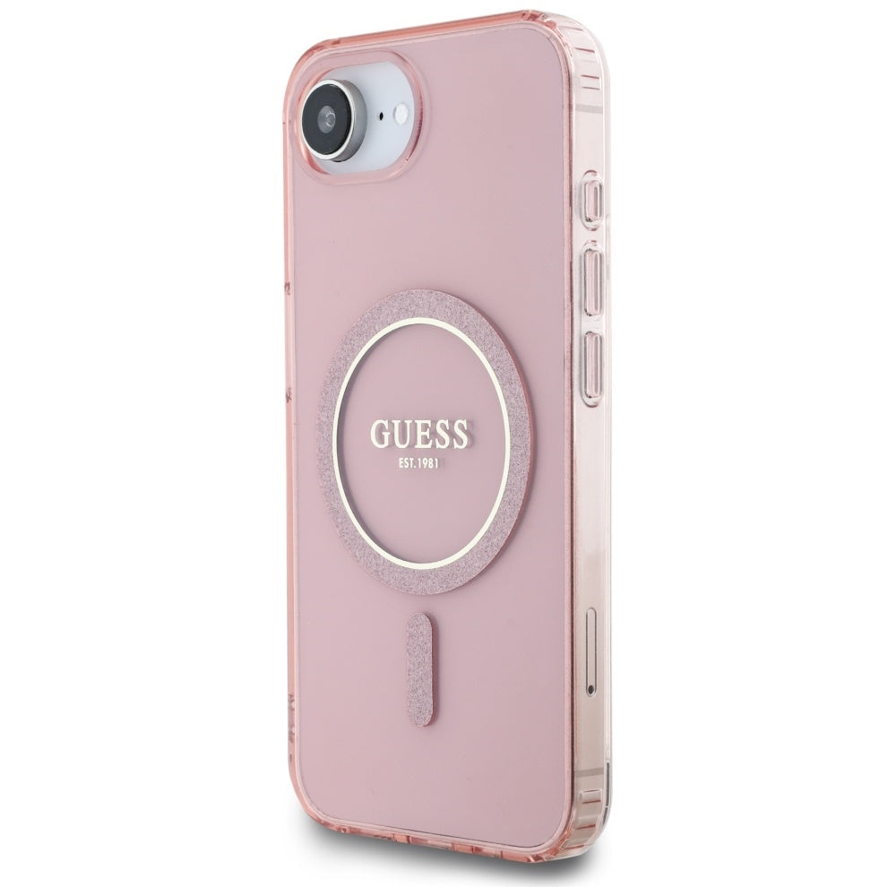 MagSafe-deksel for Apple iPhone 17e / 16e, Guess, IML Glitter Circle, Rosa