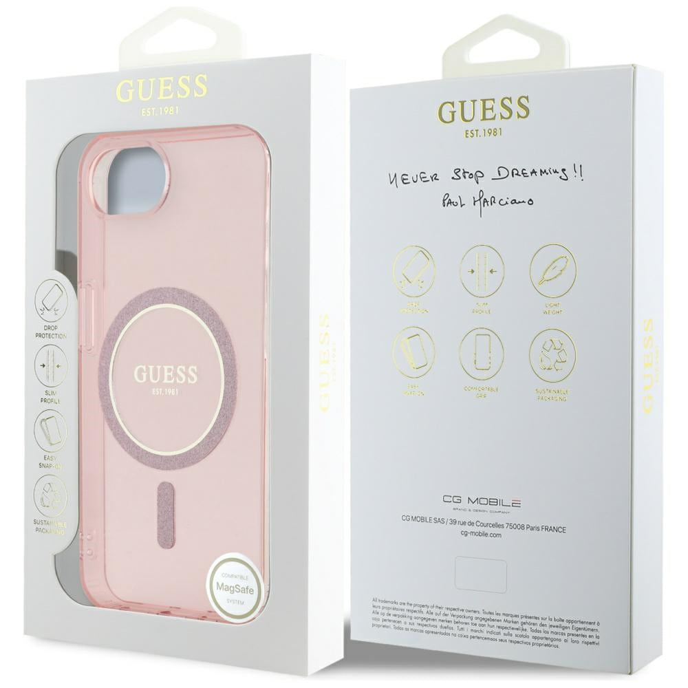 MagSafe-deksel for Apple iPhone 17e / 16e, Guess, IML Glitter Circle, Rosa