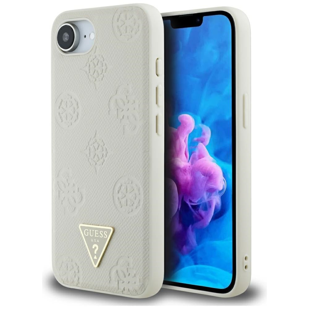 MagSafe-deksel for Apple iPhone 17e / 16e, Guess, Peony Grained Hot Stamp Triangle, Beige