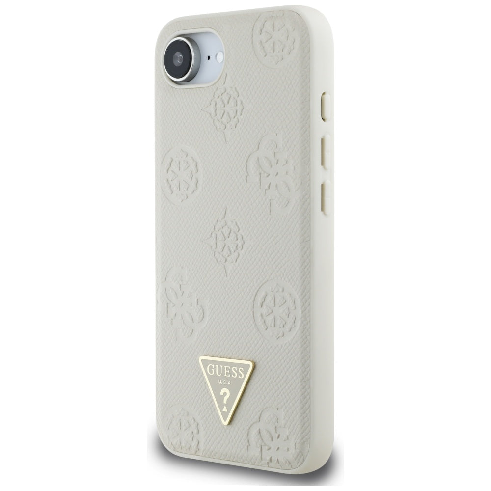MagSafe-deksel for Apple iPhone 17e / 16e, Guess, Peony Grained Hot Stamp Triangle, Beige