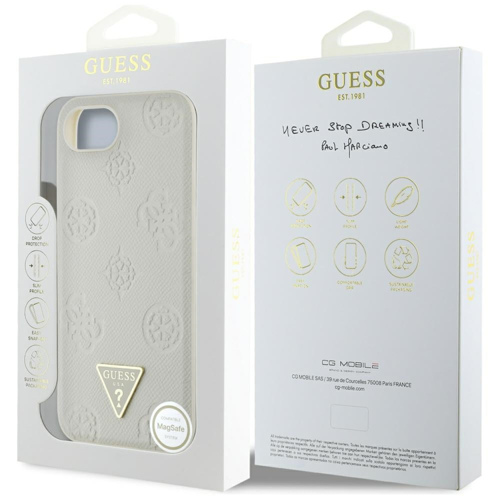 MagSafe-deksel for Apple iPhone 17e / 16e, Guess, Peony Grained Hot Stamp Triangle, Beige