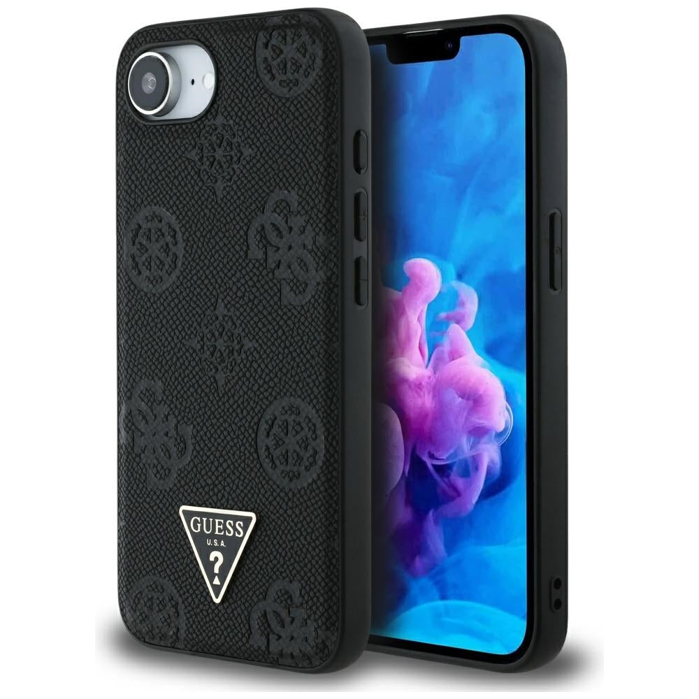 MagSafe-deksel for Apple iPhone 17e / 16e, Guess, Peony Grained Hot Stamp Triangle, Svart