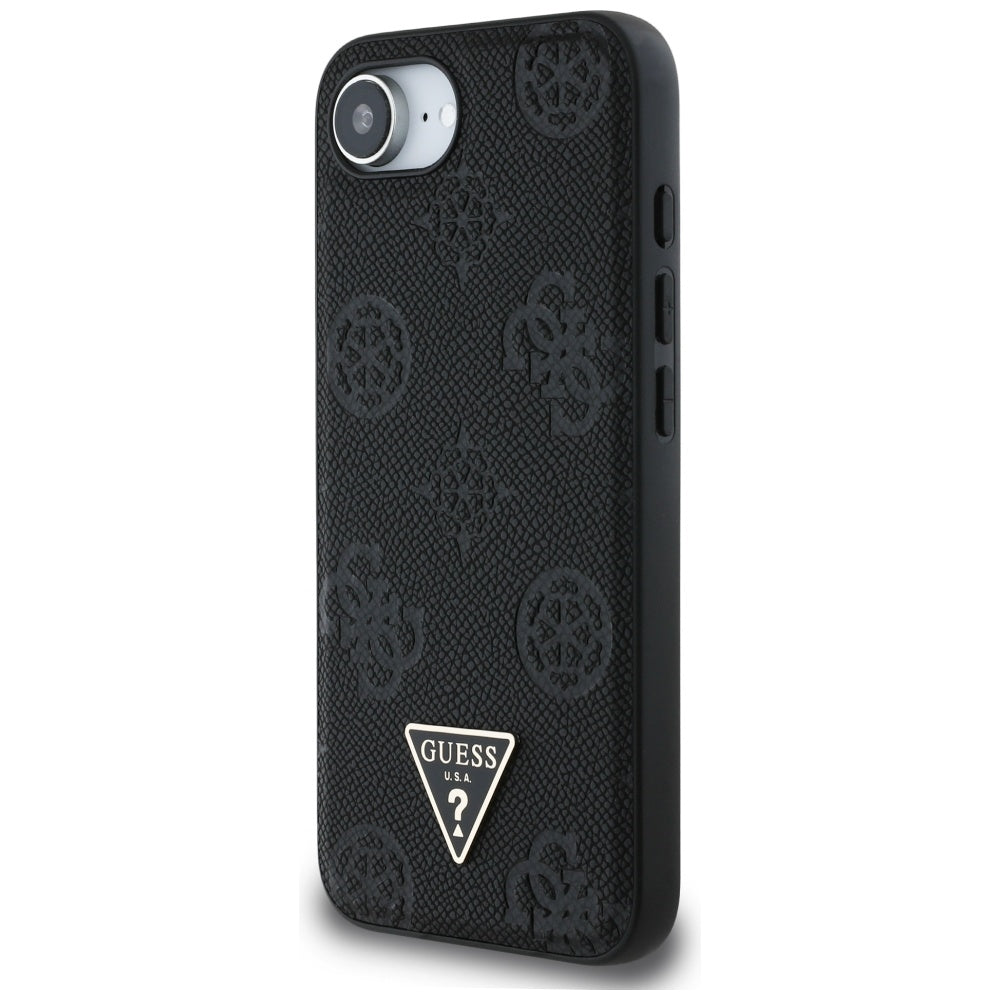 MagSafe-deksel for Apple iPhone 17e / 16e, Guess, Peony Grained Hot Stamp Triangle, Svart