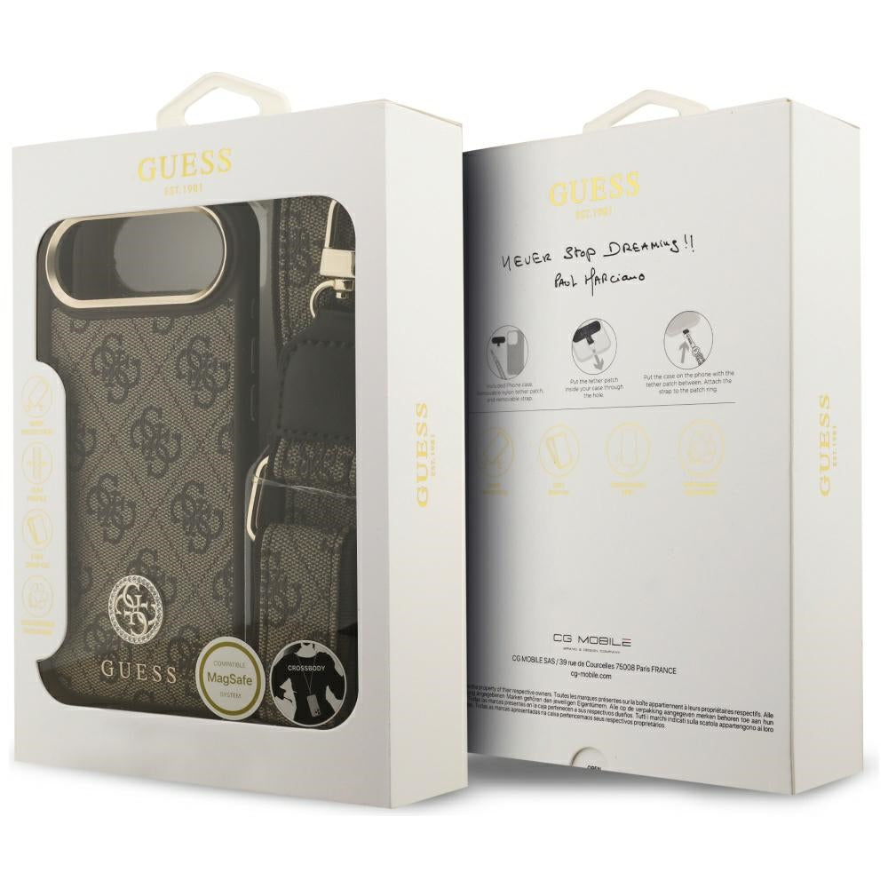 MagSafe-deksel for Apple iPhone 17 Air, Guess, 4G Strass Logo with Big Strap, Brun