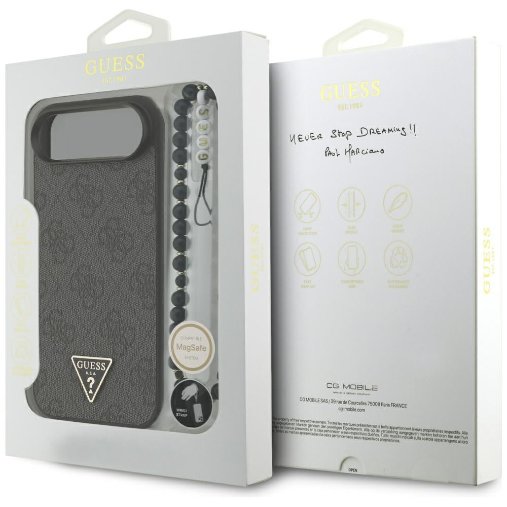 MagSafe-deksel for Apple iPhone 17 Air, Guess, 4G Triangle Logo med snorrem, Svart