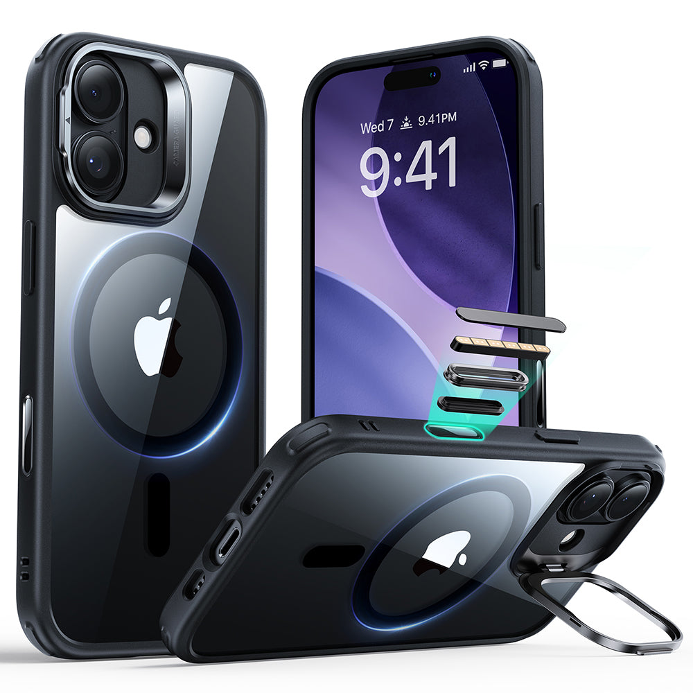 MagSafe-deksel for Apple iPhone 17, ESR, Classic Hybrid Kickstand, Svart Gjennomsiktig