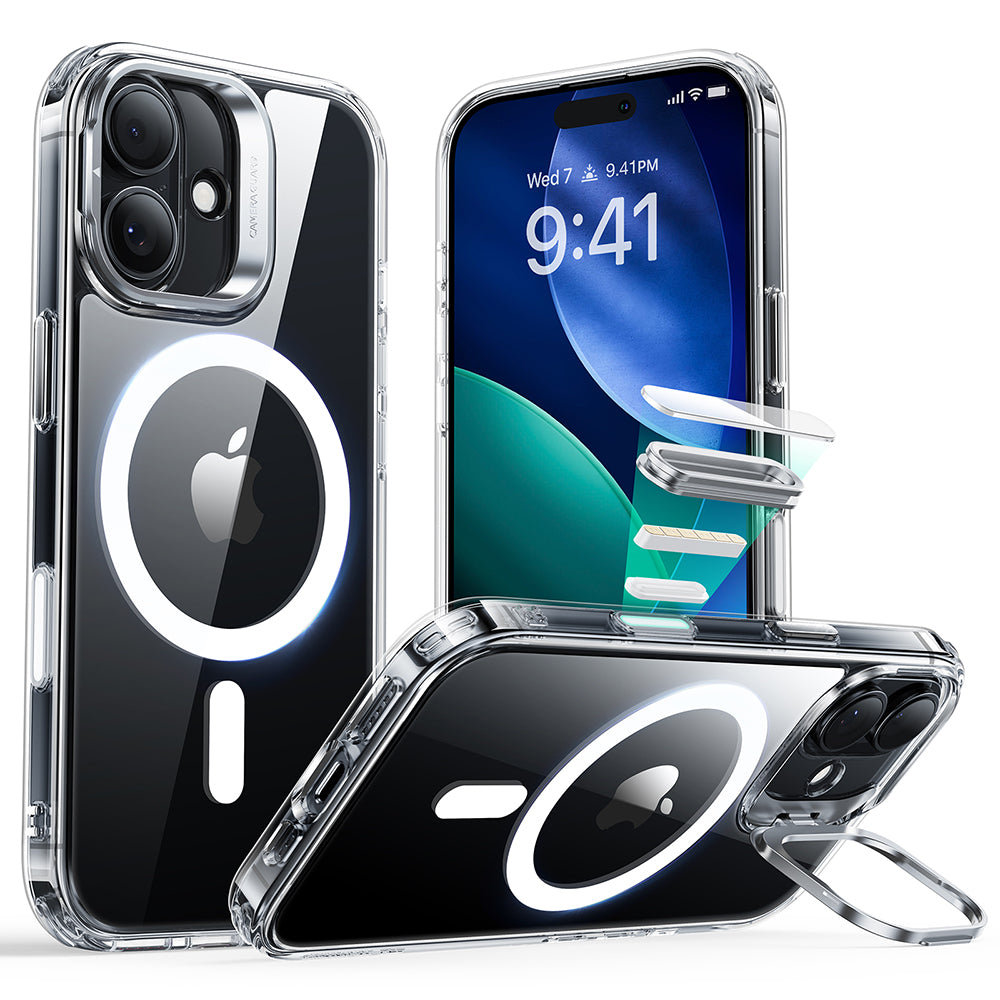 MagSafe-deksel for Apple iPhone 17, ESR, Classic Hybrid Kickstand, Gjennomsiktig