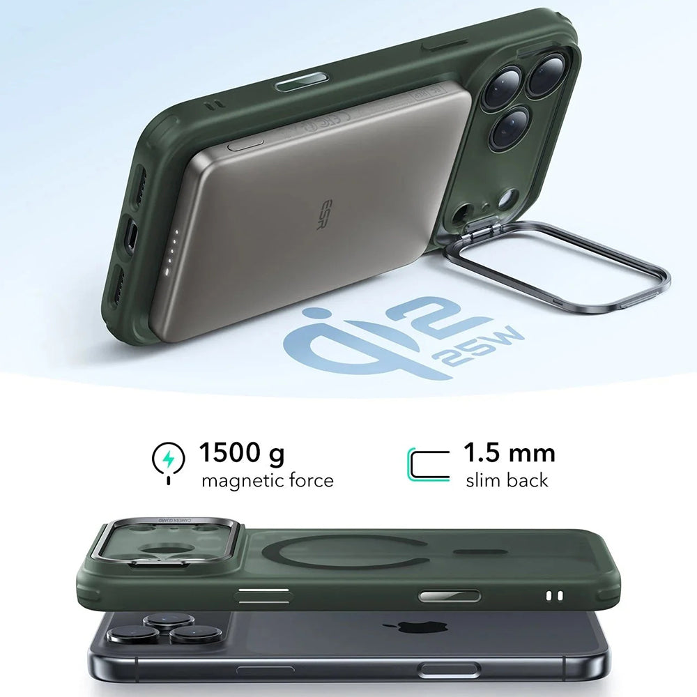 MagSafe-deksel for Apple iPhone 17, ESR, Classic Hybrid Kickstand, Satengrønn