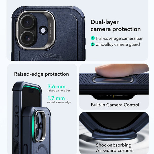 MagSafe-deksel for Apple iPhone 17, ESR, Cyber Armor Kickstand, Blå