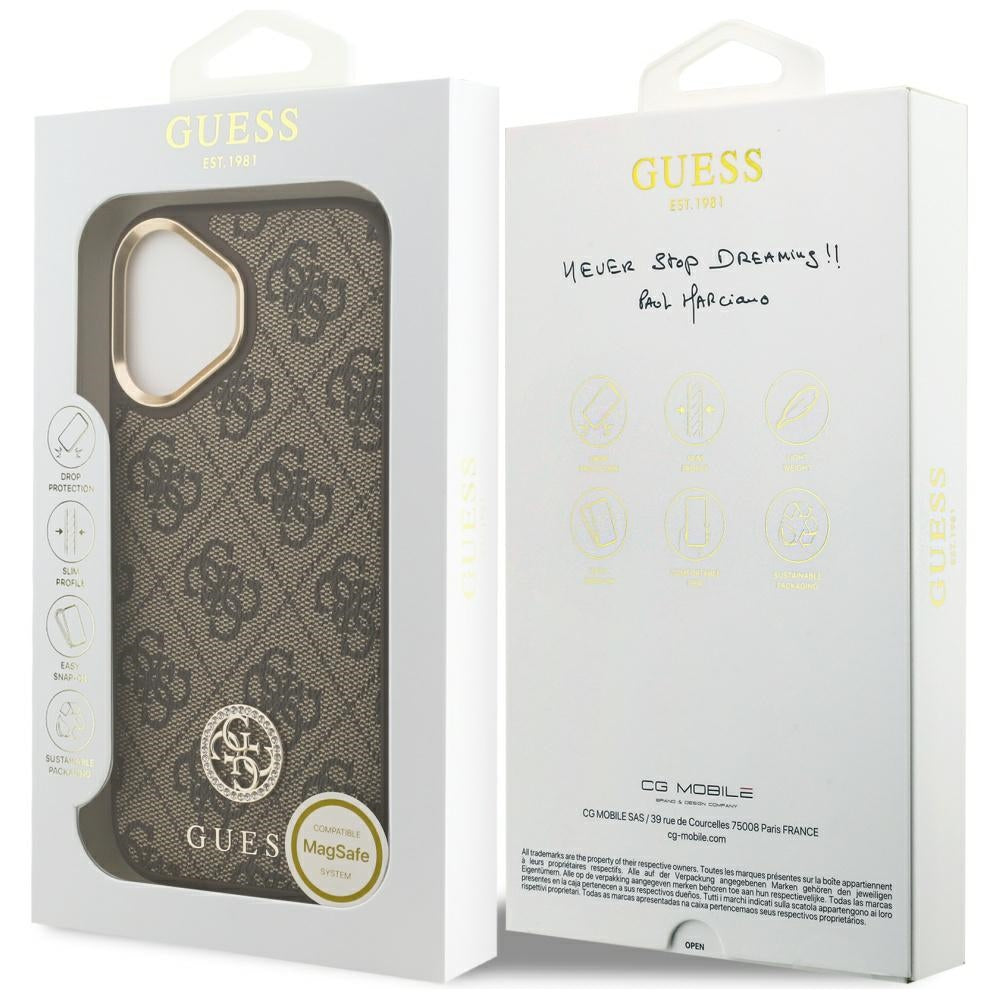 MagSafe-deksel for Apple iPhone 17, Guess, 4G Strass Logo, Brun