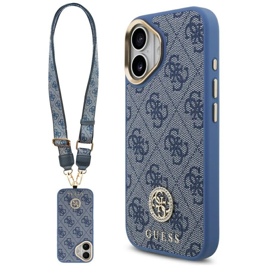 MagSafe-deksel for Apple iPhone 17, Guess, 4G Strass Logo with Big Strap, Blå