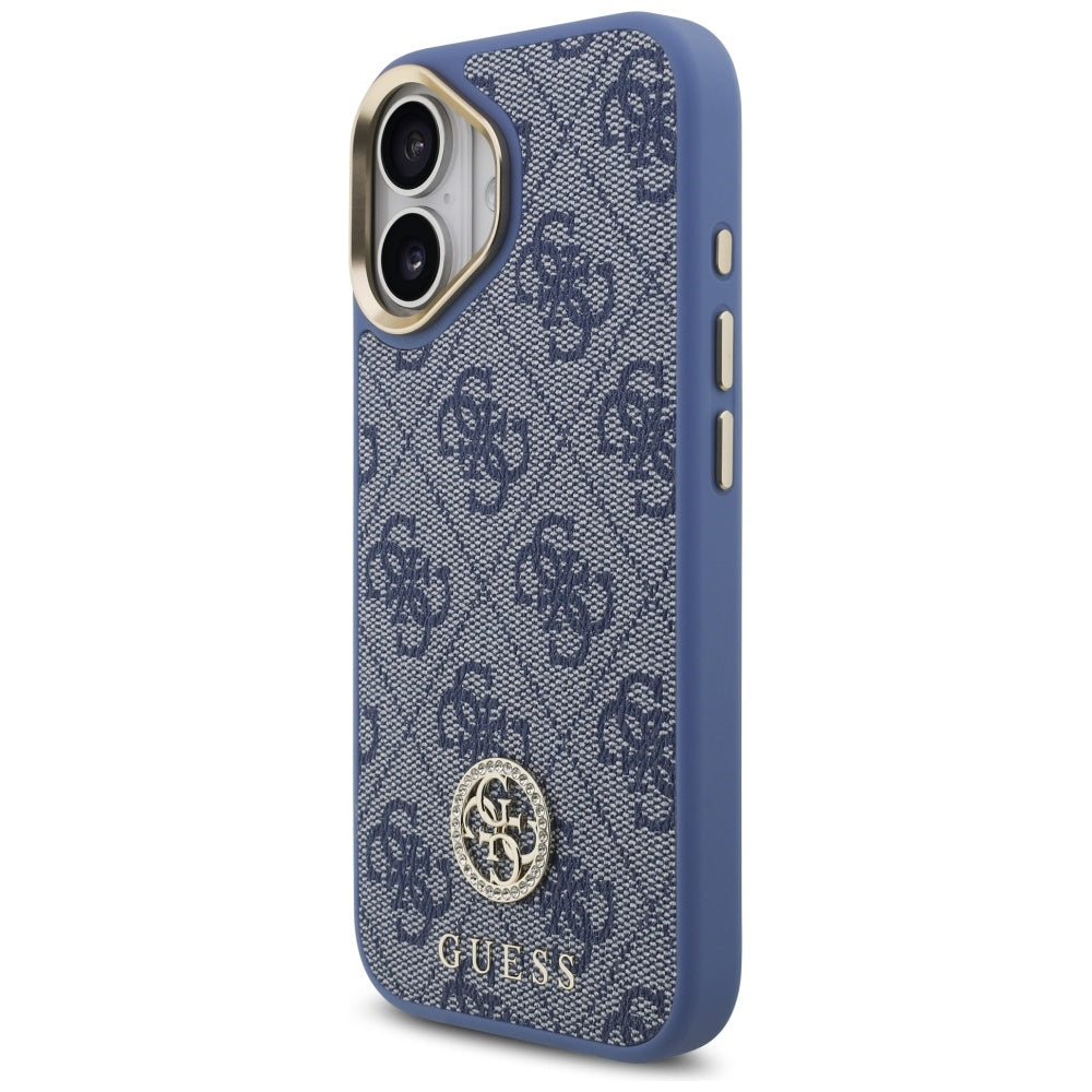 MagSafe-deksel for Apple iPhone 17, Guess, 4G Strass Logo with Big Strap, Blå