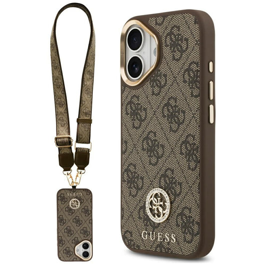 MagSafe-deksel for Apple iPhone 17, Guess, 4G Strass Logo med stor stropp, Brun
