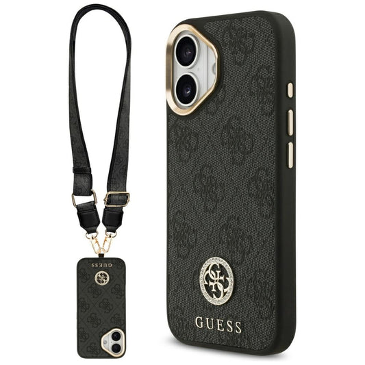 MagSafe-deksel for Apple iPhone 17, Guess, 4G Strass Logo with Big Strap, Svart